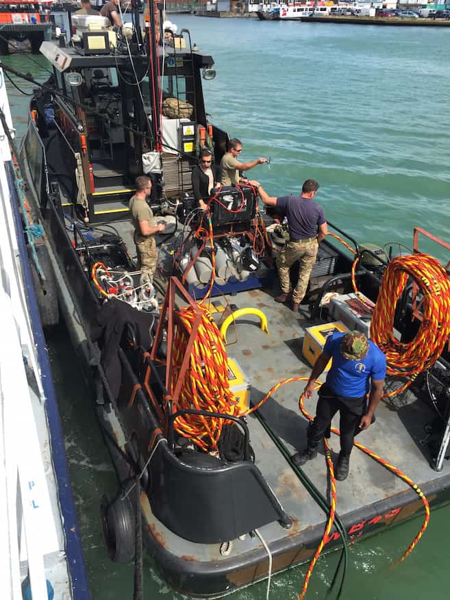 Army diver training with Red Ensign in Cowes Harbour