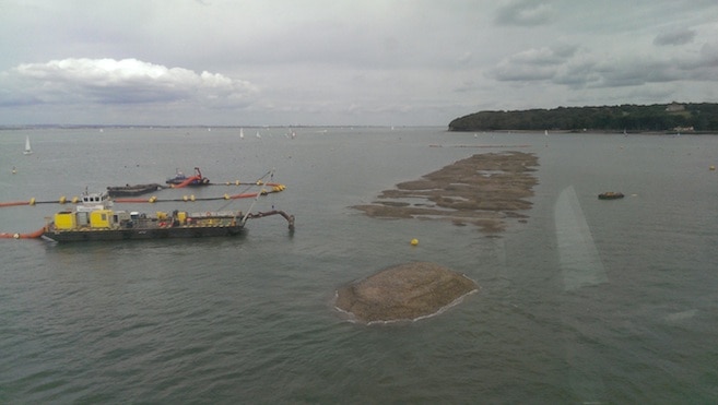 View of breakwater under construction from the bridge of Red Funnel's ferry Osprey