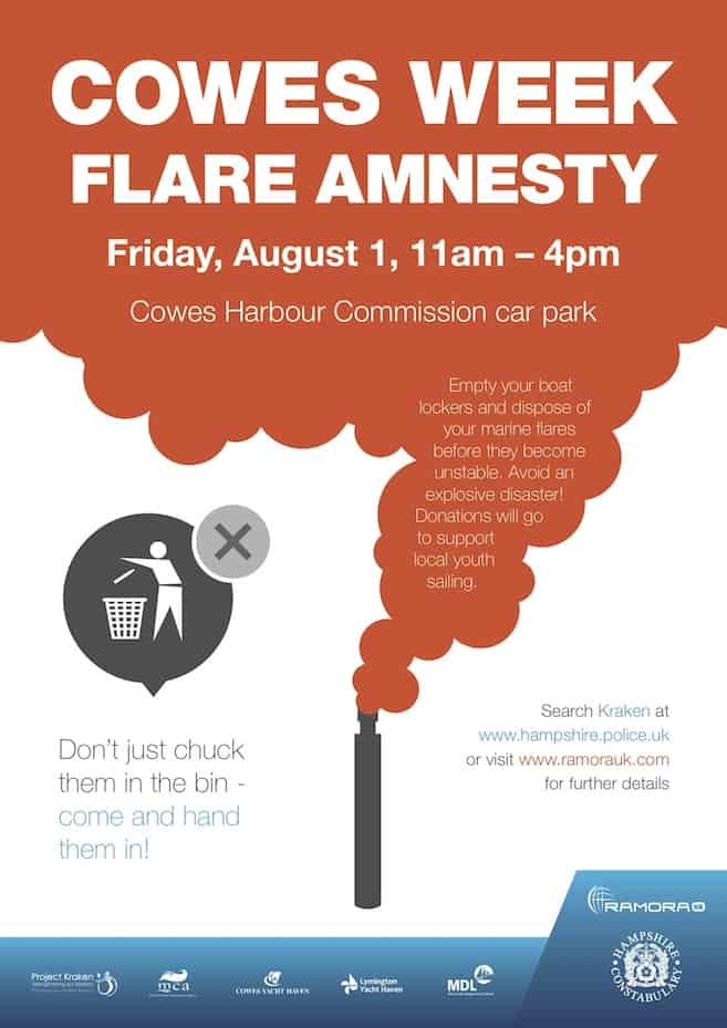 Cowes Week flare amnesty at Cowes Harbour Office car park
