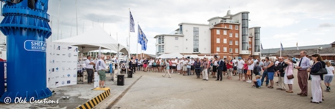 Crowds at the official opening of Shepards' new marine crane