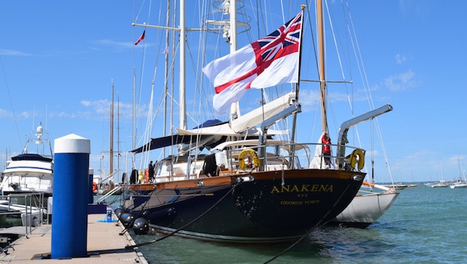 Anakena at Shepards Wharf Marina the day before the RYS Bicentenary Fleet Review