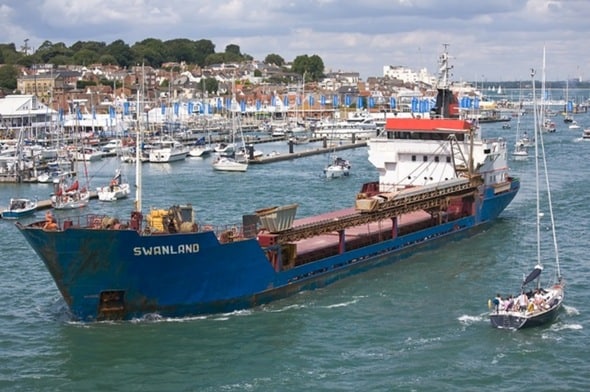 Swanland cargo ship in Cowes Harbour